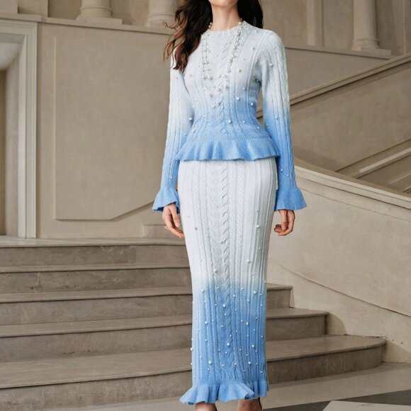 Baby Blue Chic Women's Sweater Skirt Set - Picture 6 of 8